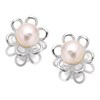 Silver Freshwater Pearl Flower Stud Earrings - 9mm - F0352
