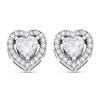 Silver Cubic Zirconia Heart Halo Stud Earrings - 9mm - F04028