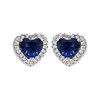 Silver Blue Cubic Zirconia Heart Halo Stud Earrings - 9mm - F04042