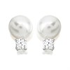 Silver Cubic Zirconia And Freshwater Pearl Stud Earrings - 10mm - F04053