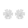 Silver Pear CZ Flower Cluster Stud Earrings - F04218