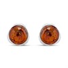 Silver Cognac Amber Round Stud Earrings- 10mm - F04226