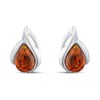 Silver Cognac Amber Teardrop Stud Earrings - F04227