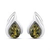 Silver Green Amber Teardrop Stud Earrings - F04228