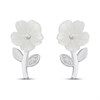 Silver Mother Of Pearl CZ Flower Stud Earrings - F04231