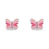 Silver Pink Enamel Crystal Butterfly Earrings - F04235