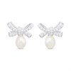 Silver Freshwater Pearl CZ Bow Stud Earrings - F04239