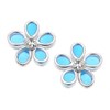 Silver Blue Resin And Crystal Flower Stud Earrings - 8mm - F0464