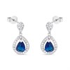 Silver Cubic Zirconia Blue Teardrop Drop Earrings - F11037
