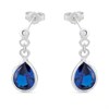 Silver Navy Blue Cubic Zirconia Pear Drop Earrings - 10mm drop - F1112