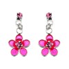 Silver Pink Crystal Flower Drop Earrings - 15mm drop - F1134
