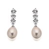 Silver Cubic Zirconia And Freshwater Pearl Drop Earrings - 24mm drop - F1154
