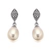 Silver Cubic Zirconia And Freshwater Pearl Drop Earrings - 20mm drop - F1160
