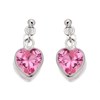 Silver Pink Cubic Zirconia Heart Drop Earrings - 15mm drop - F1288