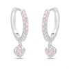 Silver Pink C.Z. And Heart Drop Huggie Earrings - 12mm - F13021