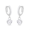 Silver Cubic Zirconia Heart Dropper Huggie Earrings - 11mm - F13133