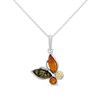 Silver Mixed Amber Butterfly Necklace - F34103