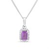 Silver Amethyst And CZ Halo Birthstone Necklace - F35182