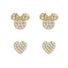 Disney Gold Plated Sterling Silver CZ Minnie And Heart Earrings Set - F67142