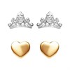 Disney Silver Gold Tone Princess And Crown Stud Earring Set - F6758