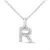 Silver Lab Grown Diamond Initial Necklace- R - F9844