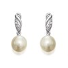 9ct White Gold Freshwater Pearl And Diamond Drop Earrings - G1414
