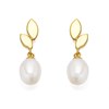 9ct Gold Freshwater Pearl Leaf Drop Earrings - 20mm drop - G1420