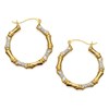 9ct Gold Two Colour Crystal Bamboo Hoop Earrings - 24mm - G2429