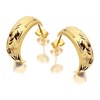 9ct Gold Banded Herringbone Pattern Half Hoop Earrings - 17mm - G2695