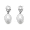 9ct White Gold Cubic Zirconia Freshwater Pearl Drop Earrings - 20mm drop - G3257