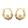 9ct Gold Two Colour Claddagh Creole Hoop Earrings - 13mm - G4373