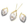 9ct Gold Two Colour Freshwater Pearl And Diamond Stud Earring And Pendant Set - GS0606