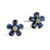 Rotary Stainless Steel Gold Tone Blue Floral CZ Stud Earrings. - J6517
