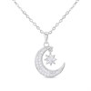 Briolette Silver CZ Moon And Star Necklace - J77186
