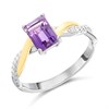 Night & Day Silver And 9ct Gold Lab Grown Diamond And Amethyst Emerald Cut Ring - M1801