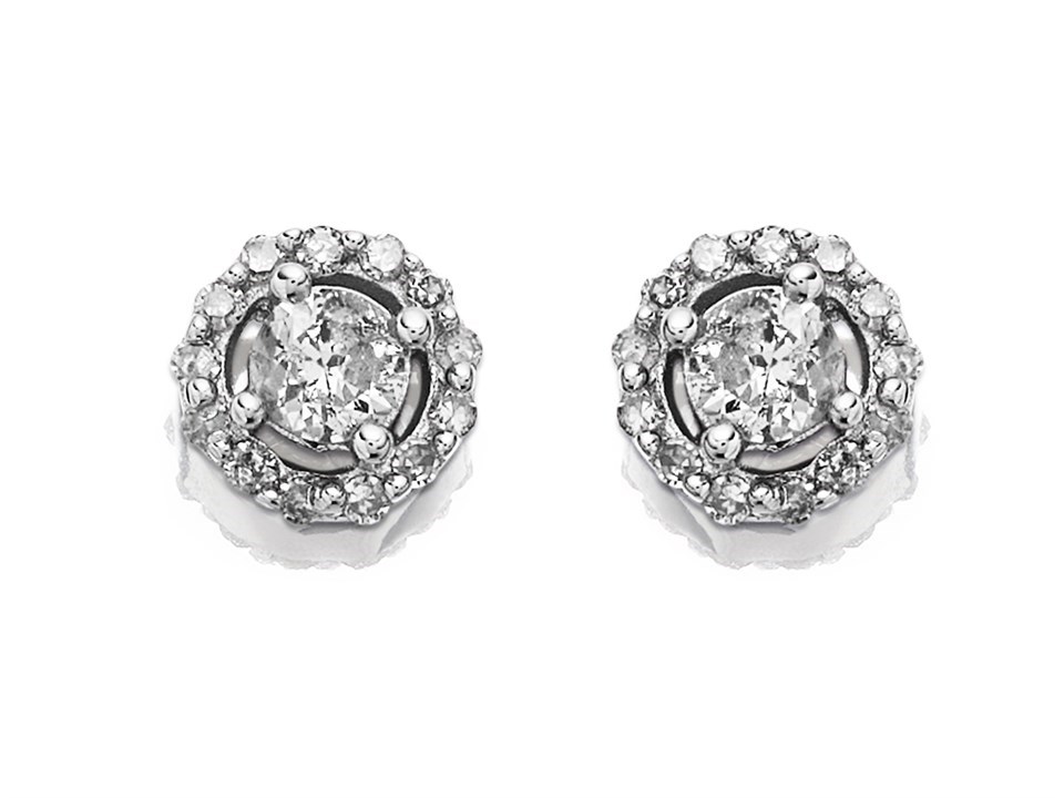 9ct White Gold Diamond Cluster Stud Earrings 15pts per pair
