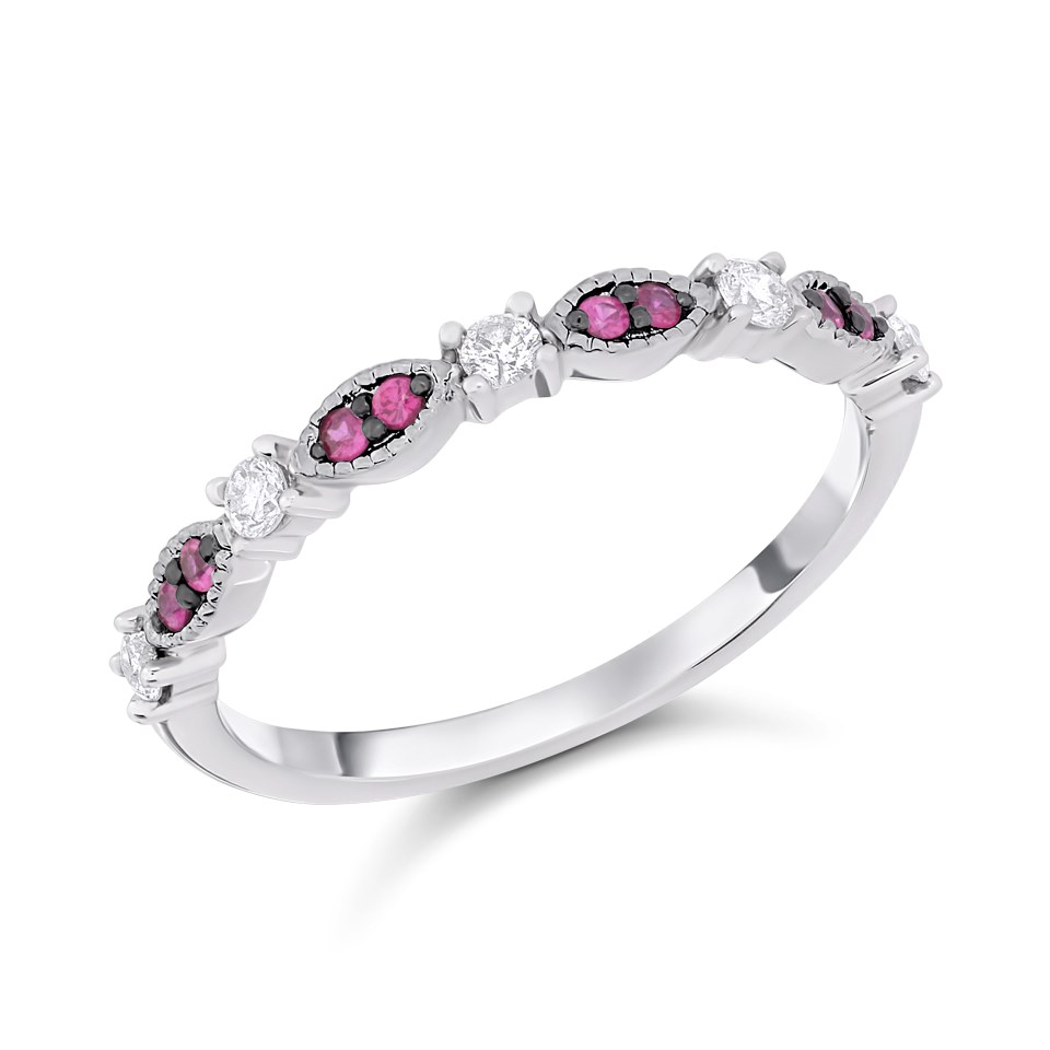 9ct White Gold Ruby And Diamond Band Ring - 15pts - D7789