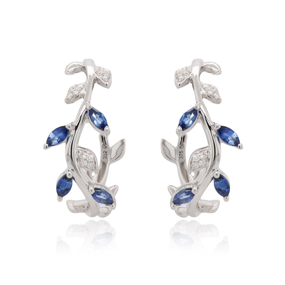 9ct White Gold Sapphire And Diamond Hoop Earrings - 12pts per pair - D94120