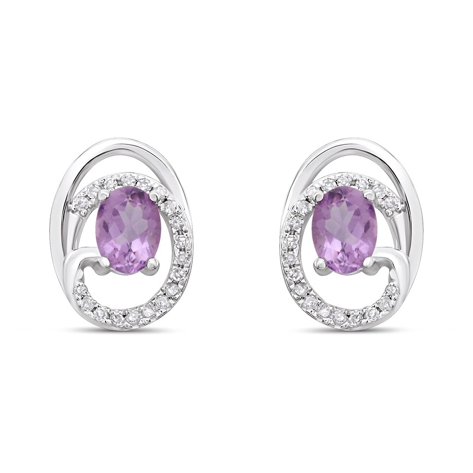9ct White Gold Amethyst And Diamond Swirl Earrings - D94124