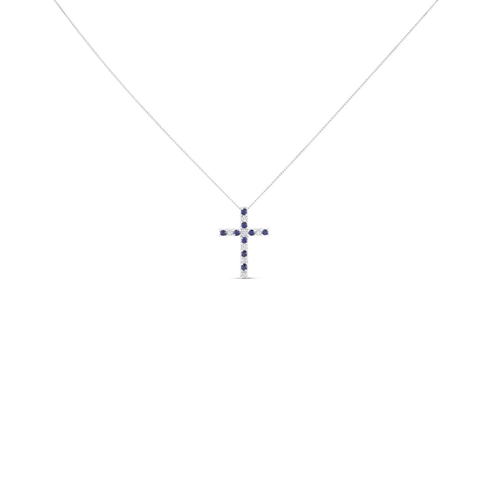 9ct White Gold Sapphire And Diamond Cross - 10pts - D97114