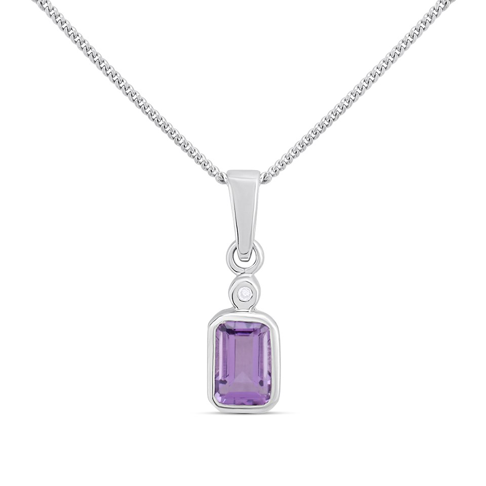My Diamonds Silver Amethyst And Diamond Rub-Over Necklace - D99288