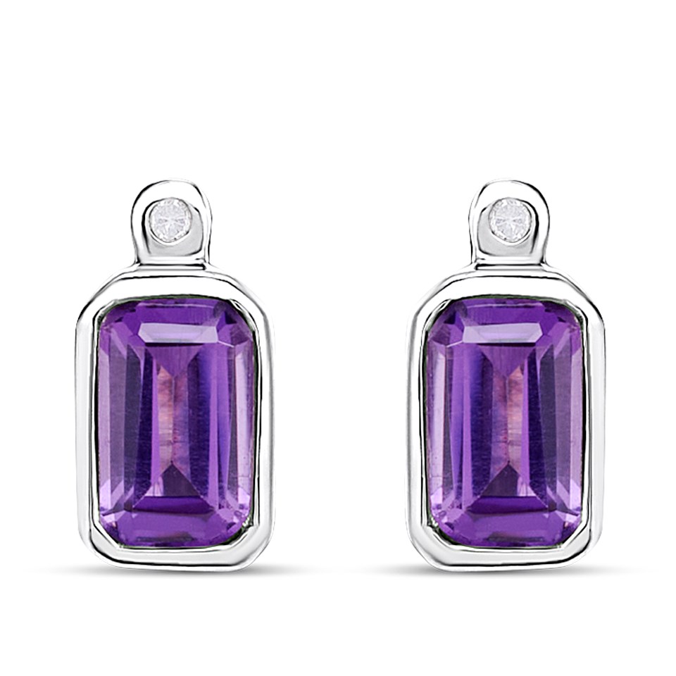 My Diamonds Silver Amethyst And Diamond Rub-Over Earrings - D99289