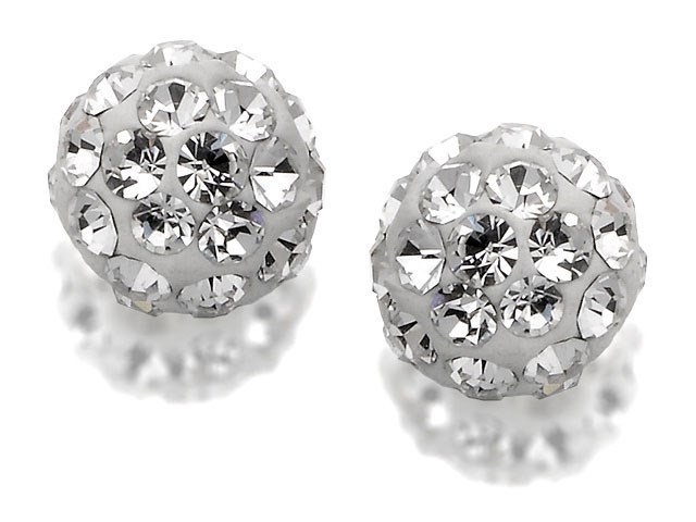 Silver Crystal Ball Stud Earrings - 6mm - F0355