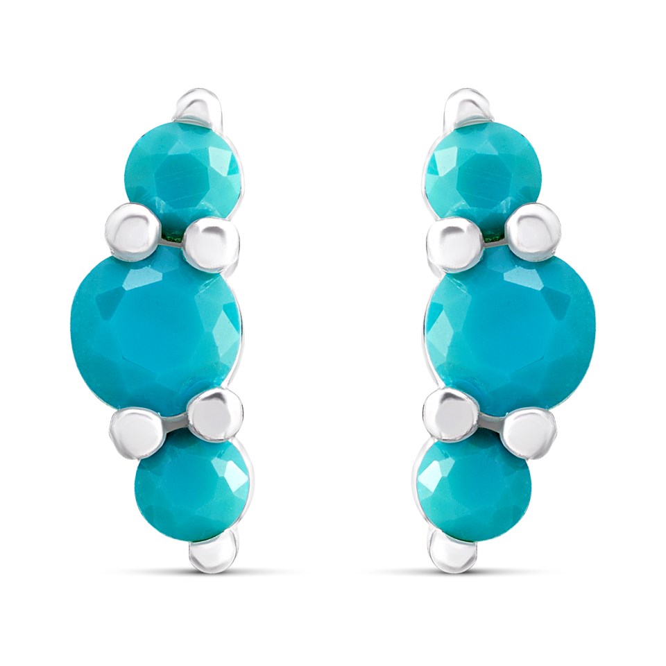 Silver Synthetic Turquoise Stud Earrings - F04197