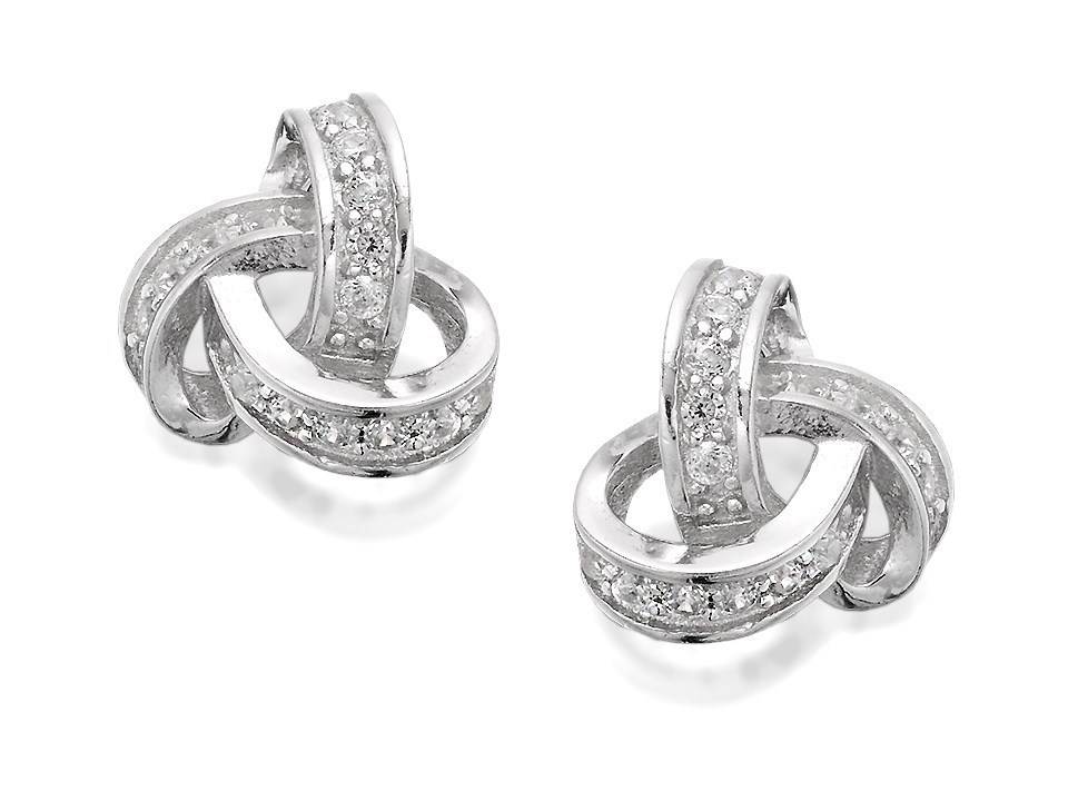 Silver Cubic Zirconia Knot Stud Earrings - 10mm - F0463