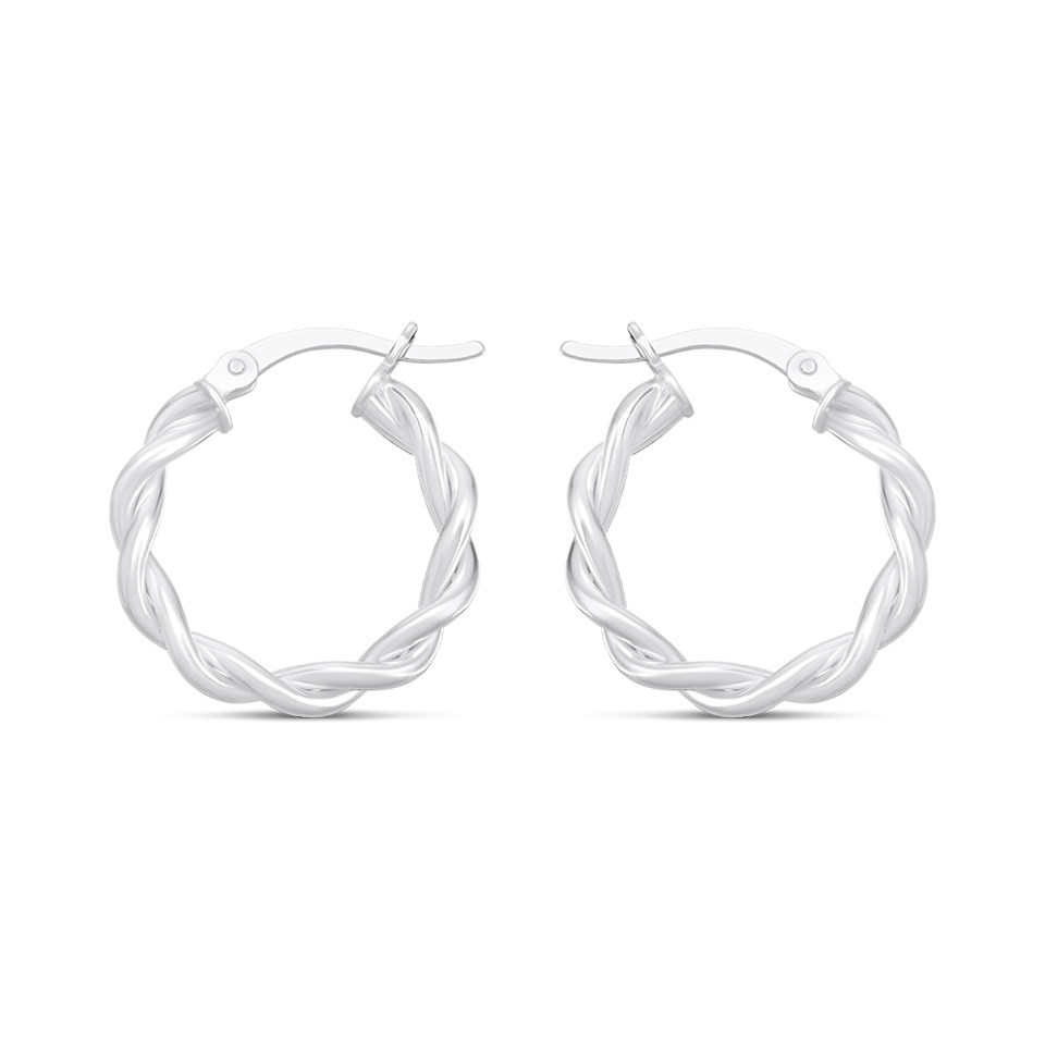 thumbnail image 2 of 925 Sterling Silver Twist Creole Hoop Earrings - 20mm Diameter, Hinged Closure, Nickel-Free, Made In USA 2 of 6