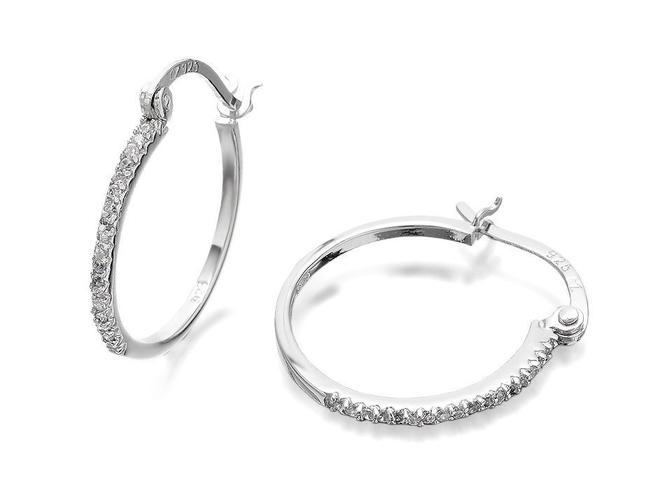 Silver Cubic Zirconia Hoop Earrings - 20mm - F1307 | F.Hinds Jewellers