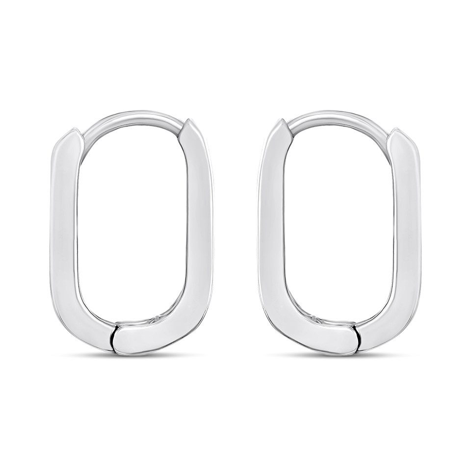 Silver Squared Oval Hoop Earrings - F13169