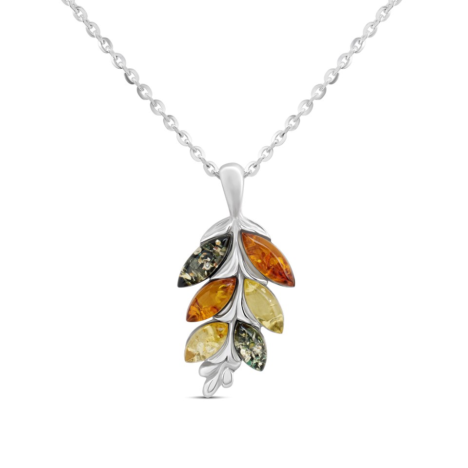 Silver Mixed Amber Leaf Necklace - F34105