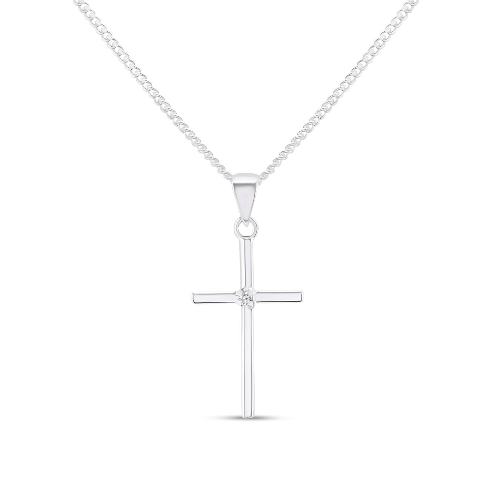 Silver CZ Cross And Chain - F37005